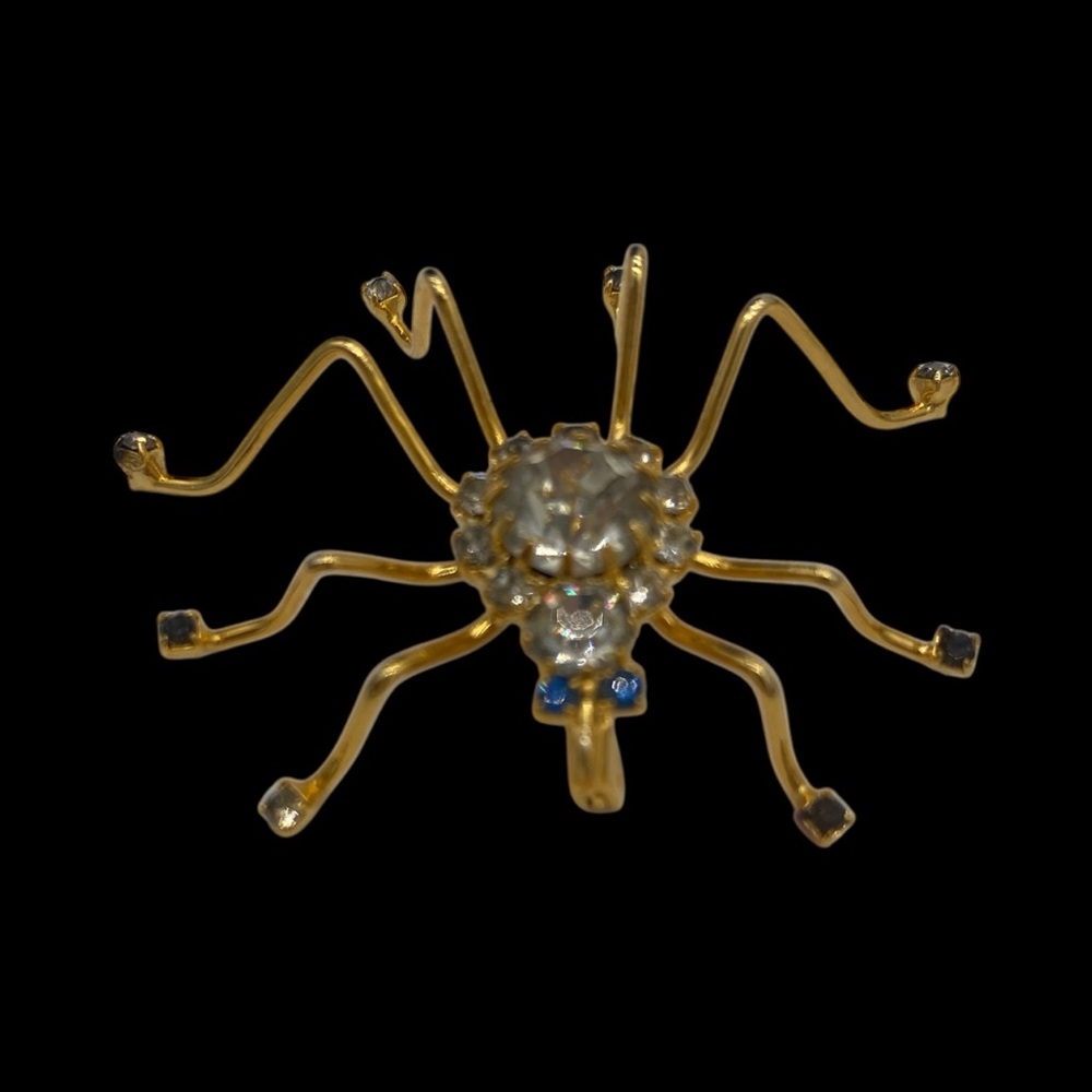NWT- Vintage Rhinestone Spider Brooch - Gold Tone - Picture 6 of 9
